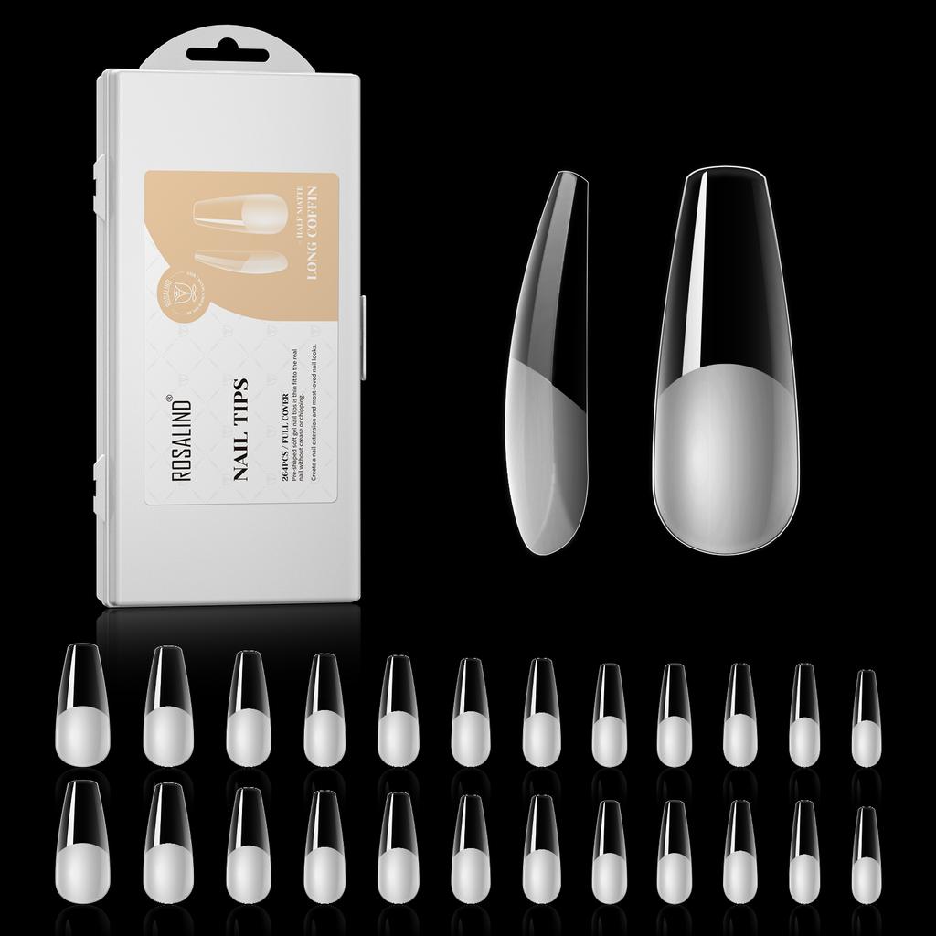 264 Stück halbmattierte lange falsche Nagelspitzen, matte Abdeckung, künstliche Nägel, UV-Gel, Nagelverlängerung, Nagelkunst-Werkzeug