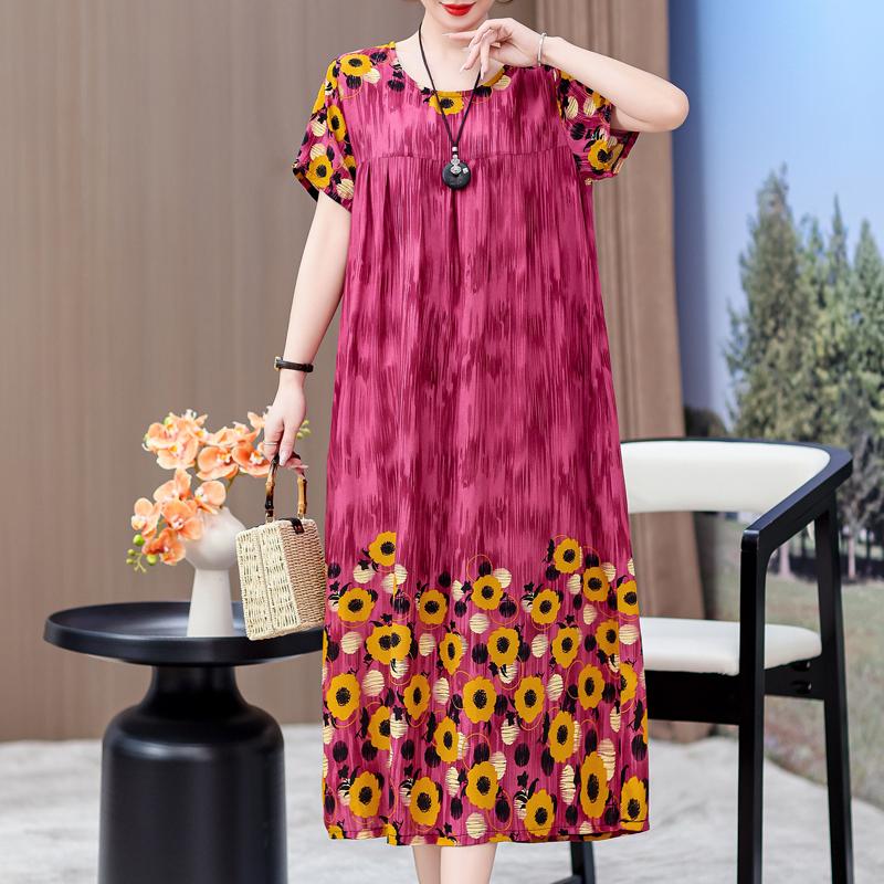 Elegante lange Kleider mit Ärmeln Übergröße Lässiges lockeres Kurzarm-Vintage-Kleid für Damen Sommerkleidung