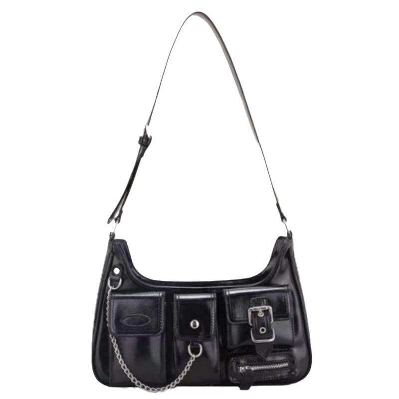 Niche Vintage Hong Kong-Style Patent Leather Motorcycle Shoulder Bag for Millennial Hot Girls
