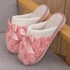 Monochrome Home Warm Slippers, Soft Bottom Fluffy Flat Bow Decorative Shoes, Winter Plush Comfortable Non-slip Shoes