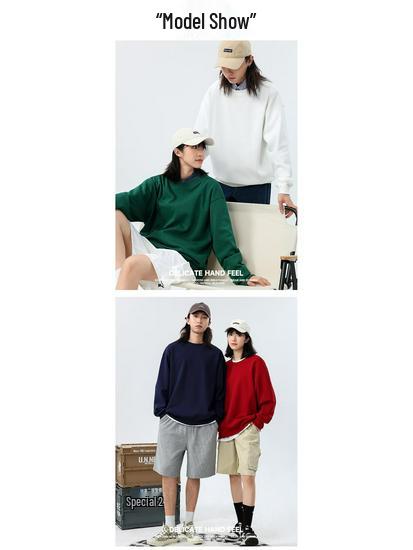 Men's Heavyweight Velvet Crewneck Sweatshirt - Thick Lambswool-Style, Loose Fit, Solid Color, Unisex, 500g.