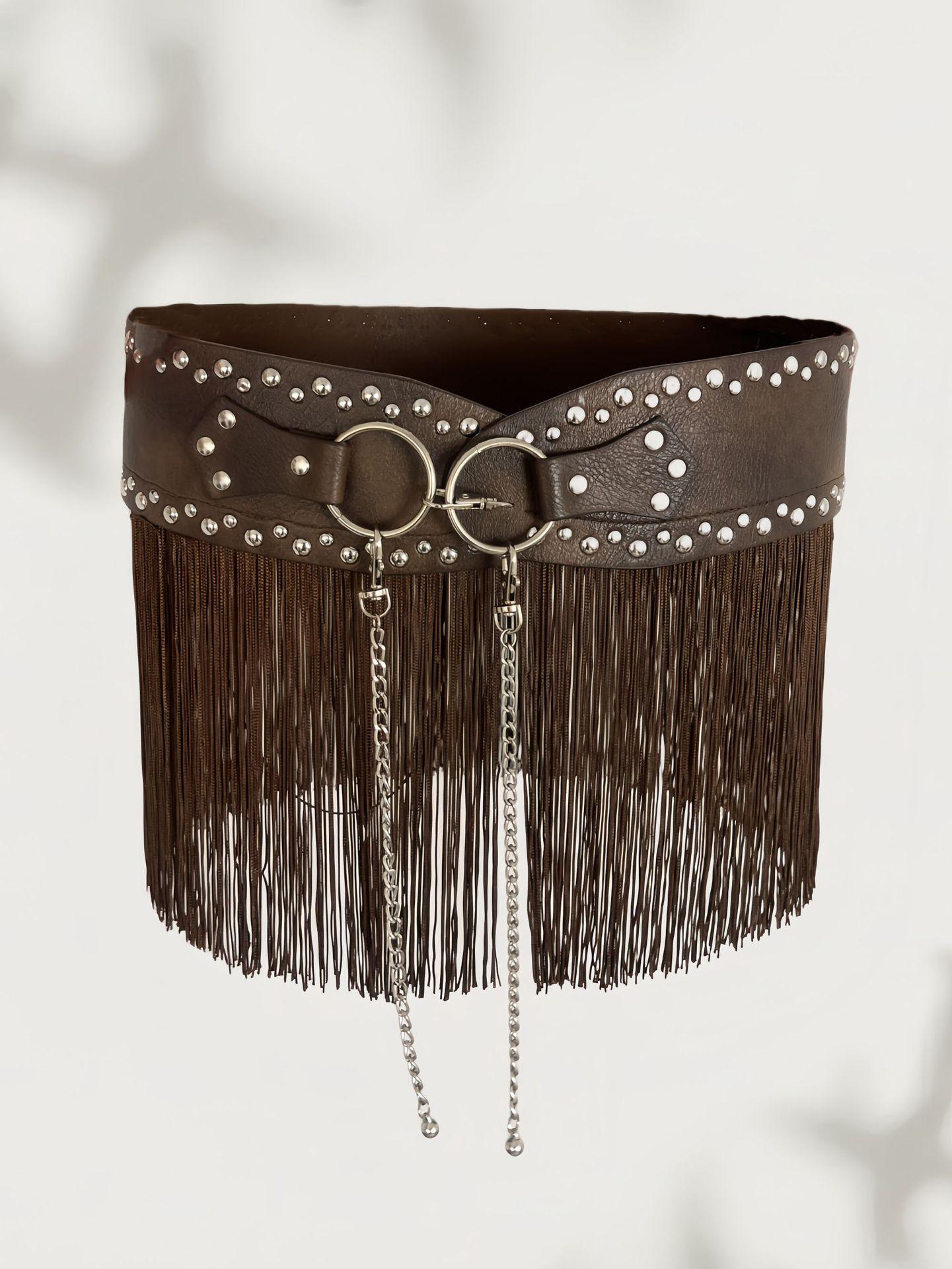 Новый Вертикальный Пояс-Цепь с Заклепками и Кисточками, Широкий Пояс-Пояс для Женщин