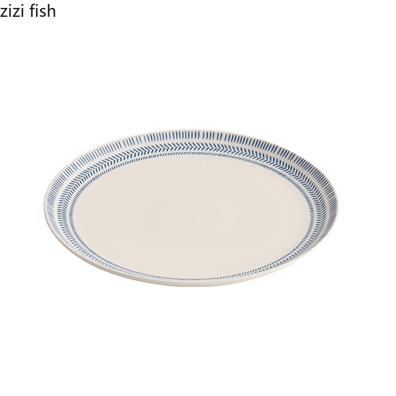 Blue Striped Ceramic Shallow Plate Underglaze Color Cake Plate Steak Plate Sushi Plates Restaurant Specialty Service Plates