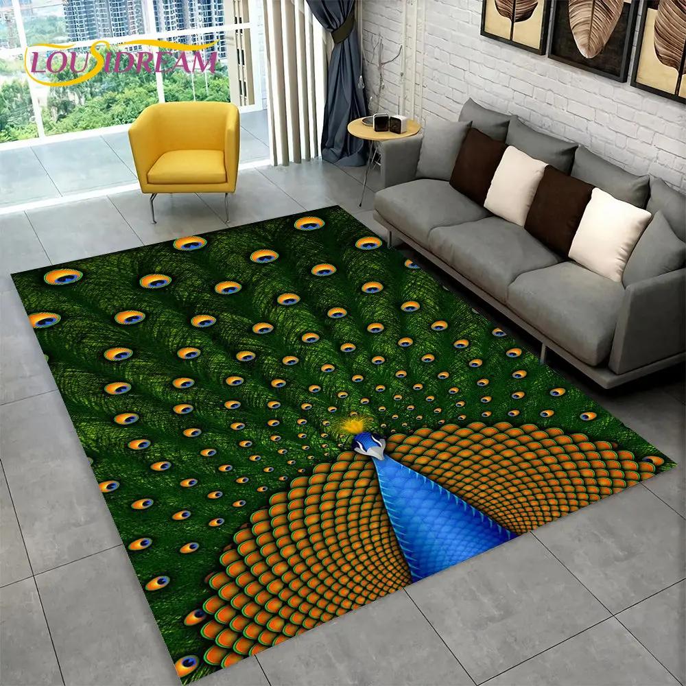 Bird Exquisite Peacock Animal Area Rug,Carpet for Home Living Room Bedroom Sofa Doormat Kitchen Decoration,Non-slip Floor Mats