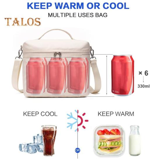 Borsa termica per il pranzo per adulti, in nylon leggero, impermeabile, con tracolla rimovibile, borsa termica con doppia cerniera per il pranzo, per lavoro, picnic, campeggio