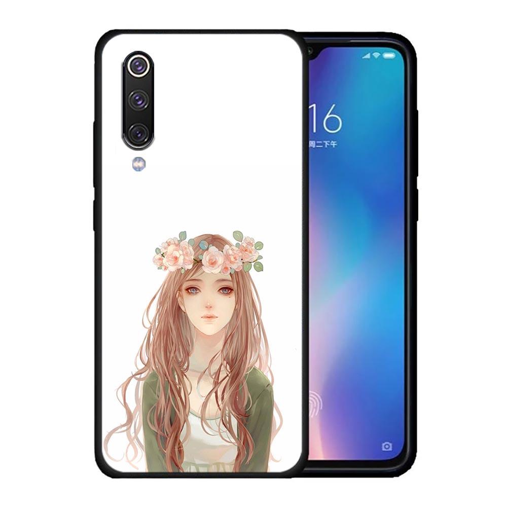 Kawaii Anime Niedliches Schönes Mädchen Handyhülle für Xiaomi Mi A2 8 9 SE 9T 10 10T 10S CC9 E Note 10 Lite Pro 5G 4G Schwarze Hülle Abdeckung