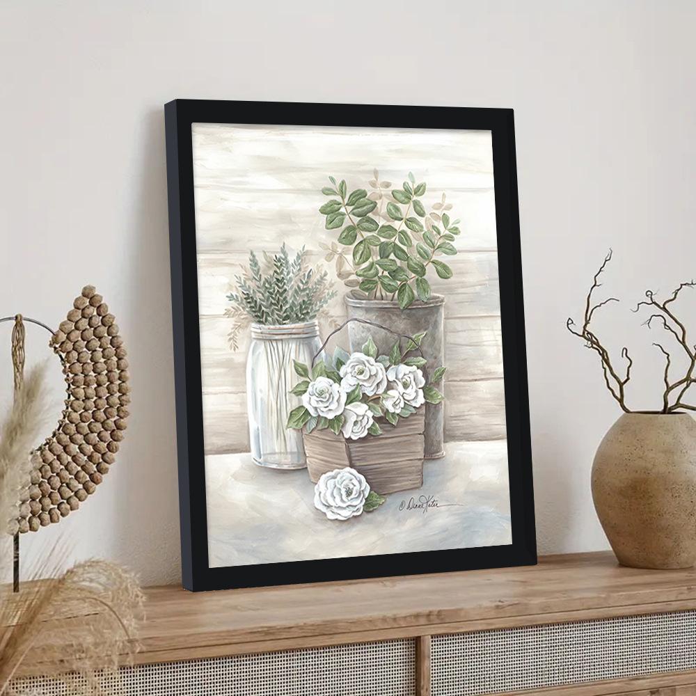 Blumen Leinwand Wandkunst Gemälde mit Rahmen für Wohnzimmer Schlafzimmer Dekor Bilder Einweihungsgeschenk