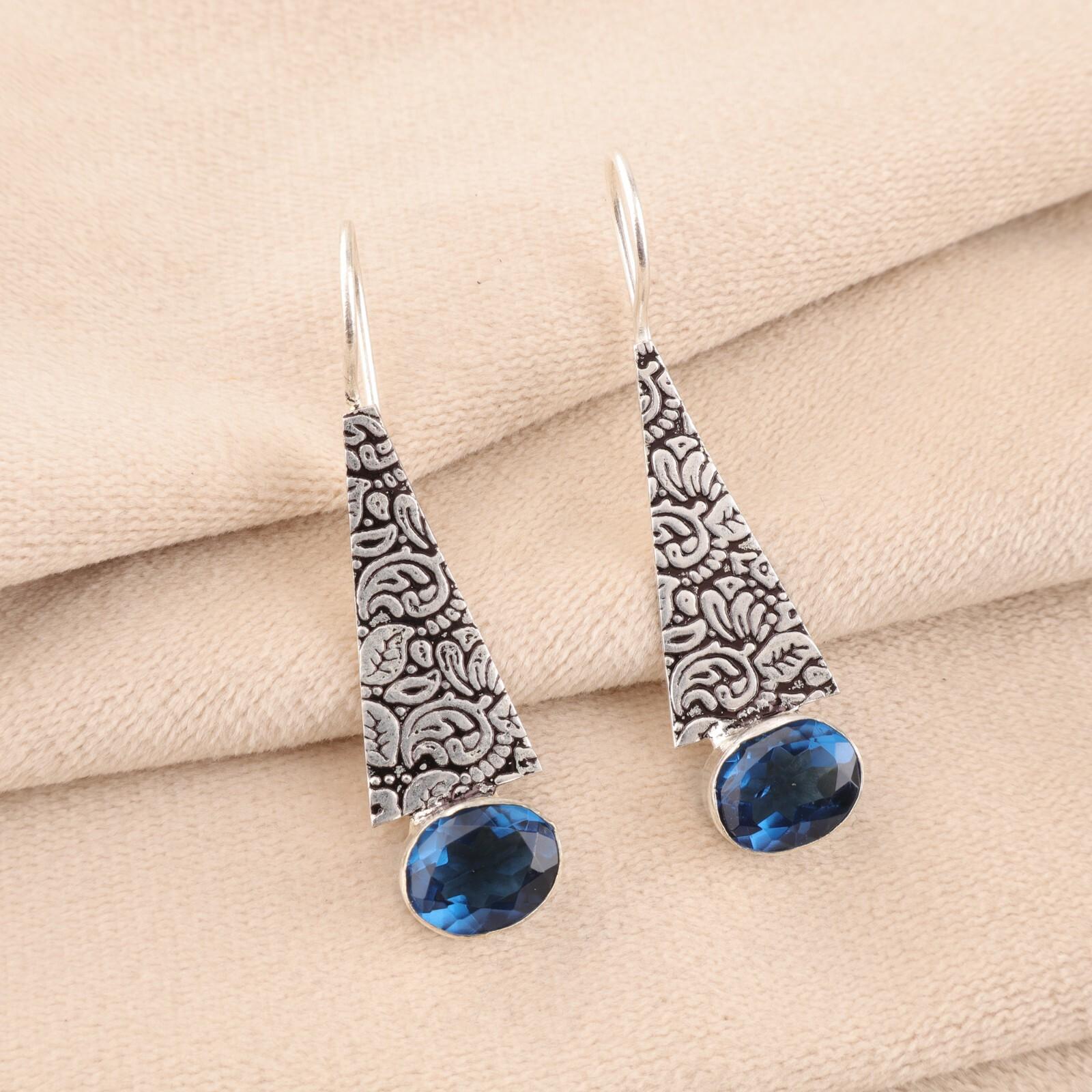 

Натуральный лондонский голубой топаз драгоценный камень 925 стерлинговое серебро ювелирные серьги 1,9 EE-165-8