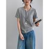 Korean Simple Temperament Henry Collar Short-sleeved T Women's Versatile Foundation Is Easy To Wear, Thin Top G