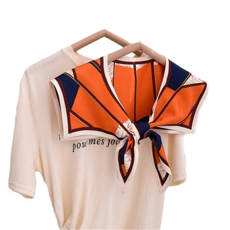 Summer Thin Fake Collar Small Silk Scarf Women'S Korean Version Of Versatile Ins Trendy Shirt With Vest T-Shirt With Shoulder Shawl Autumn