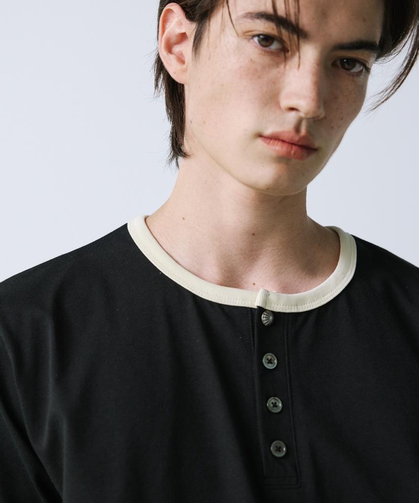 SSY Henley Neck Concho Ringer Tee Black