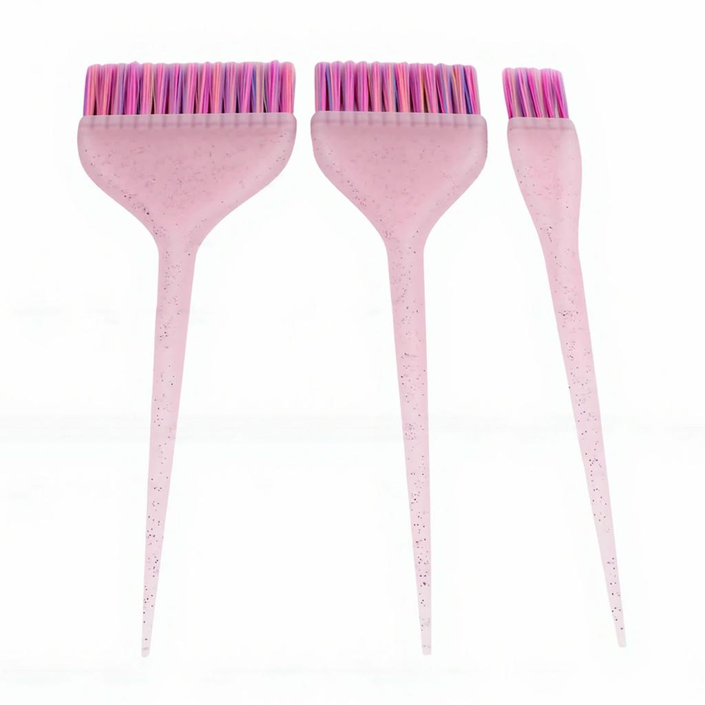 3pcs Hair Dye Brush Long Handle DIY Multiple Sizes Precise Application Compact Tint Brushes for Hair Coloring Glitter Pink Dot