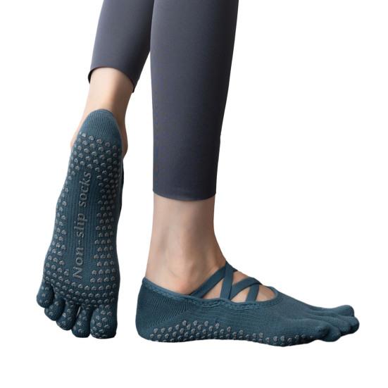 

1 пара женских хлопковых носков для пилатеса и йоги с точечным нескользящим покрытием, впитывающих пот, для спортзала, низкие, с перекрещенными ремешками, носки с пальцами