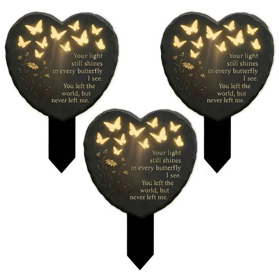 Yousheng 1/2/3 Stück Herzförmige Schmetterling Gedenktafel Gartenstecker Dekoration Wetterfest Outdoor Hof Rasen Terrasse Gehweg Acryl Gedenk