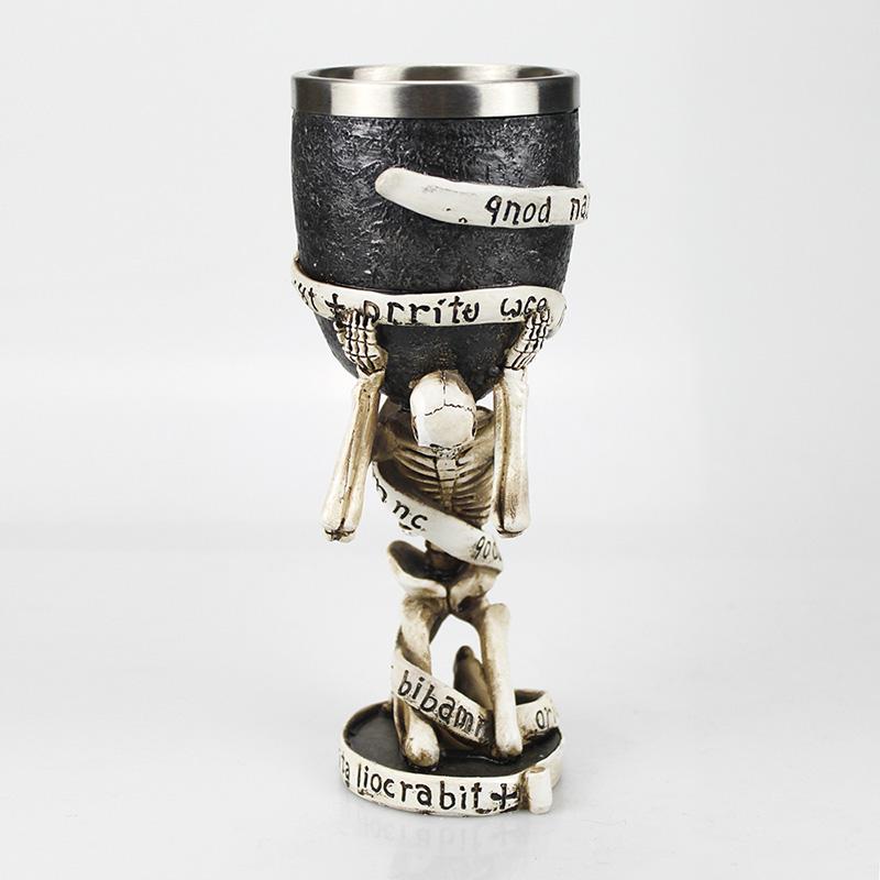 Gothic Goblet 3D Viking Stainless Steel Resin Skull Wine Goblet Dragon Claw Skeleton Spine Whiskey Cup Wine Glass for Halloween