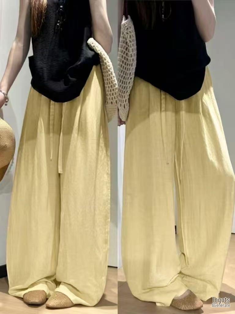 Tencel Leinen Weite Scherenbein Hose: 2026 Frühling/Sommer Dünn Kordelzug Drapierung Lässiger Stil