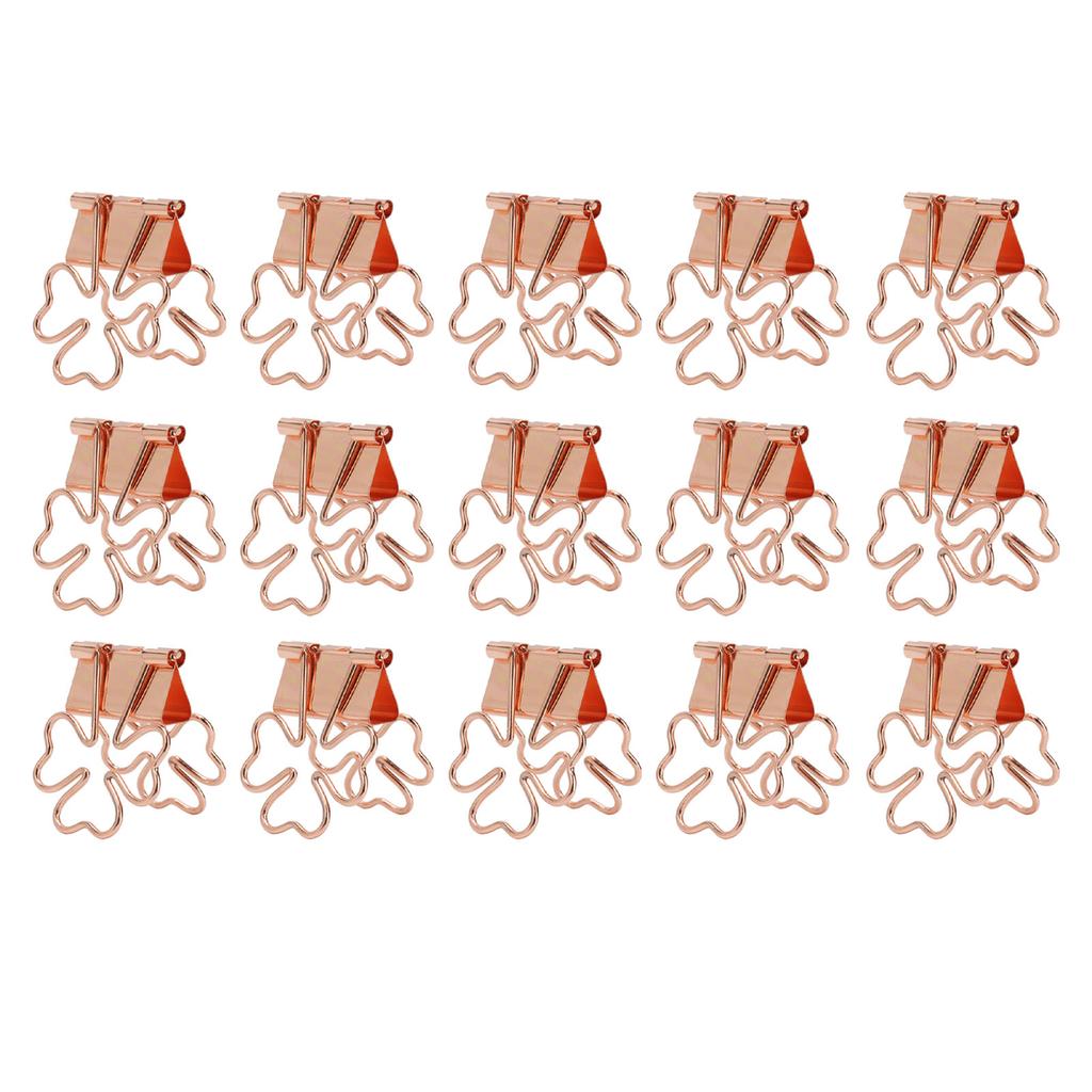 15Pcs Paper  Clips Cute  Trefoil Strong Clamping Force Metal Small  Clips for Office