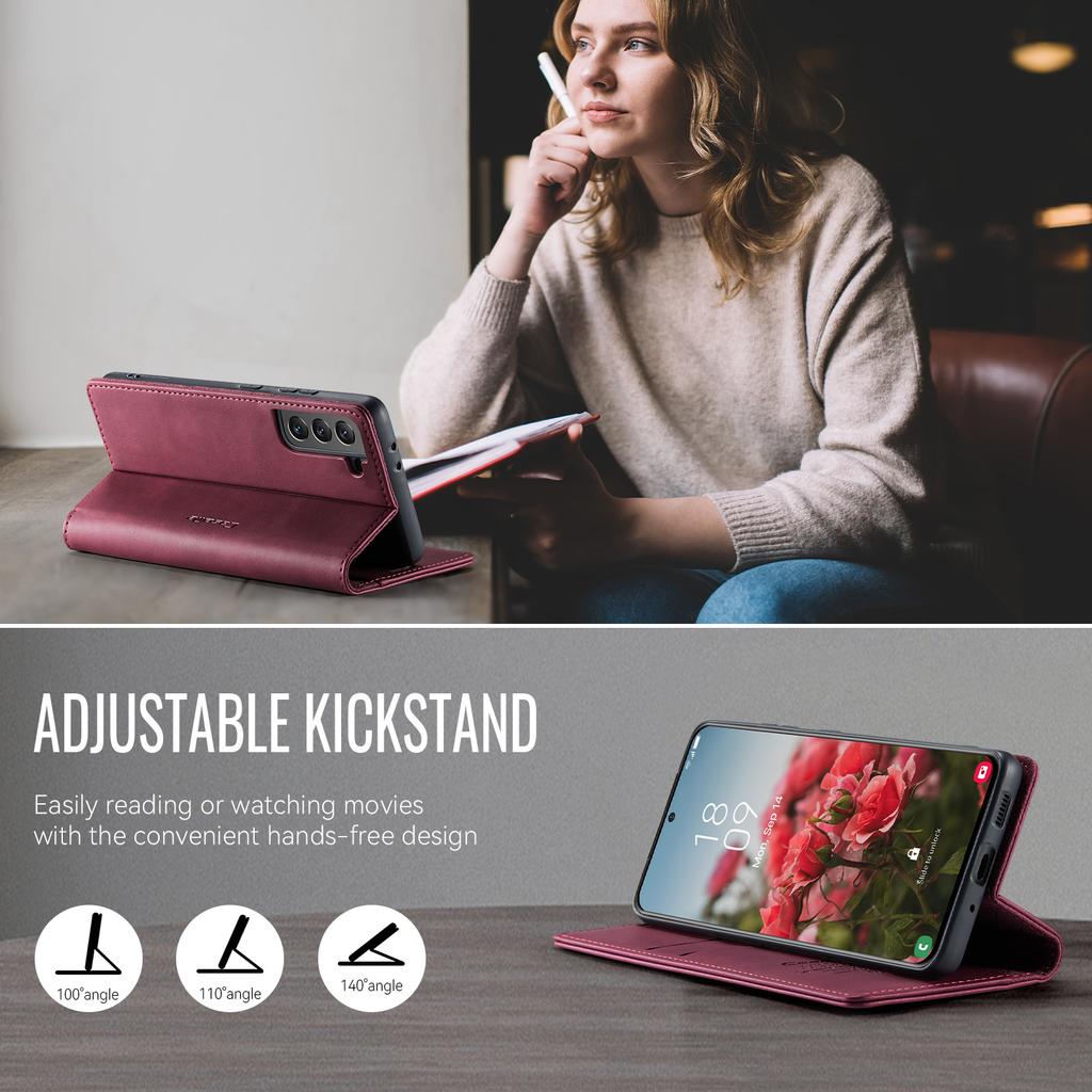 For Samsung Galaxy S21+ 5G Case CASEME 033 Series RFID Blocking Wallet Stand Calf Texture Leather Phone Cover