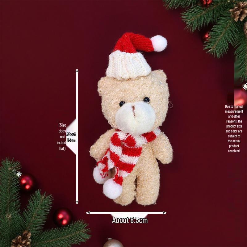 Cute Christmas Bear Plush with Blush, Scarf, Jumpsuit & Keychain Pendant - Adorable Stuffed Toy Gift
