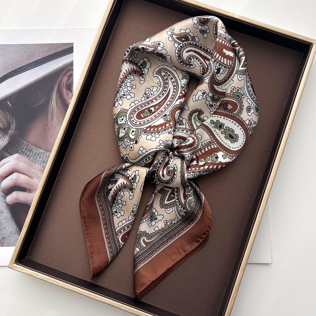 Women New Silk Feeling Square Scarf Shawl Design Paisley Neck Scarves Wrap Head Kerchief Hair Band Lady Bandana Ties