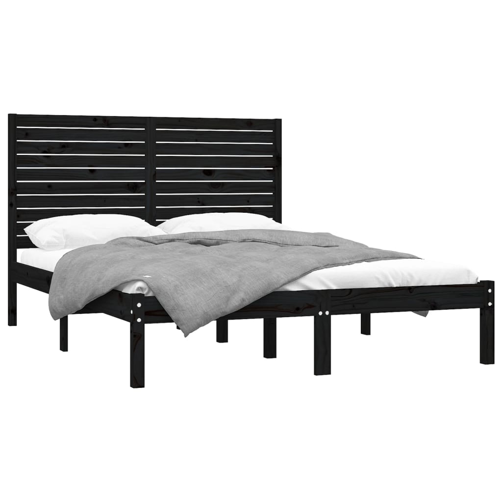 Solid Wood Bed Black 150 x 200 cm