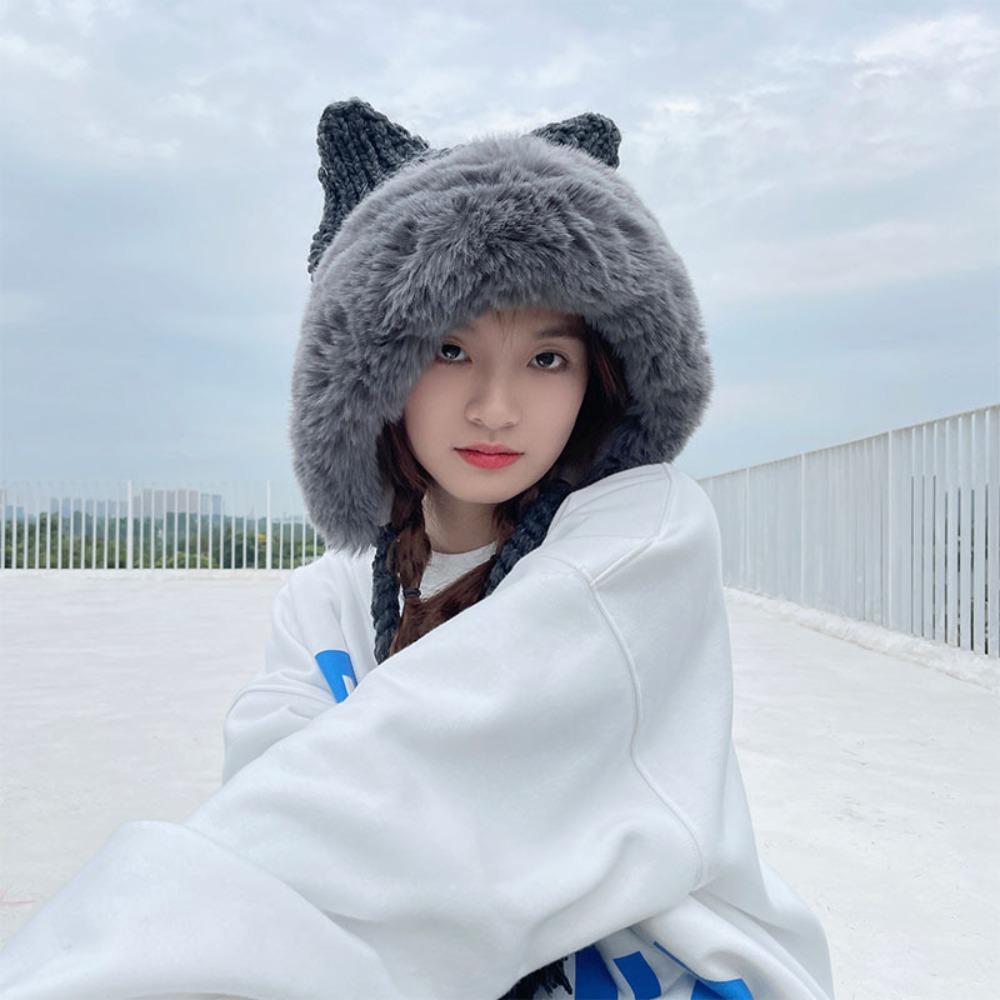 Thickened Plush Hat Windproof Warm Hat Fashion Knitted Cap  Women