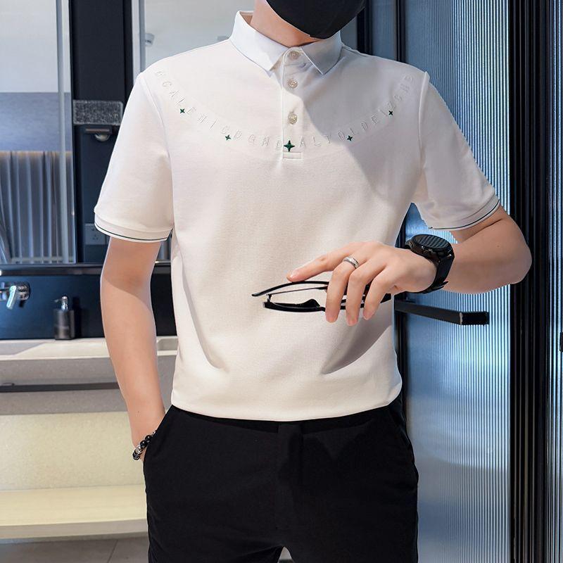 Minimalist Design POLO Letter Short Sleeved Lapel Summer New Item Niche Solid Color Versatile Men's Top