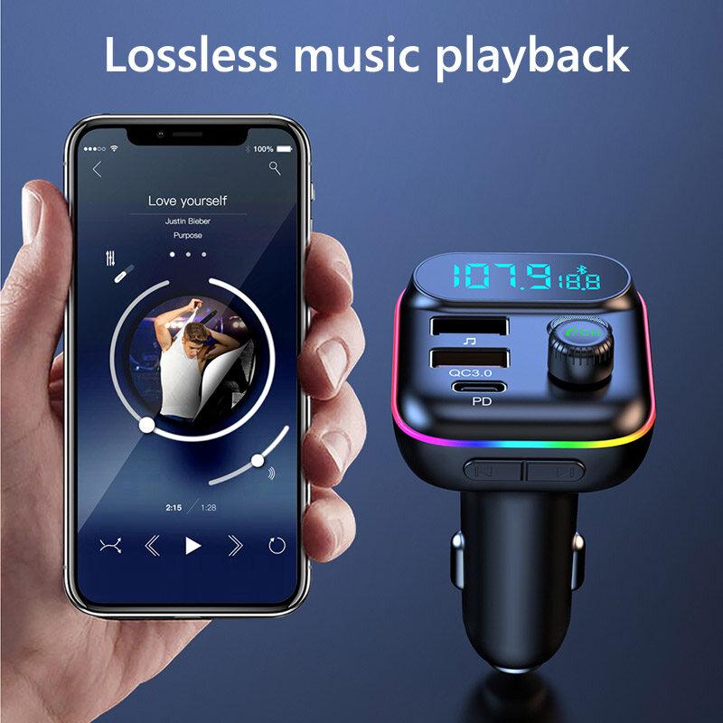 Transmițător FM Bluetooth 5.0 auto Dual USB 3.1A Tip C PD Adaptor încărcător auto Adaptor Mâini libere Mp3 Player Suport card TF pentru Samsung
