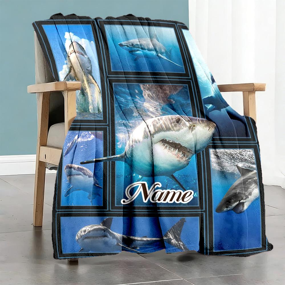 Shark Personalized Name Blanket Lightweight Customizable Blanket Ultra-Soft Great for Couch Livingroom Home Decor Bedding Ideal for All Seasons