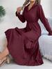 Abito a Colletto Reversibile Monocolore Abito Elegante Plissettato a Vita Alta per Donna Abiti Ampi a Maniche Lunghe Abito Casual