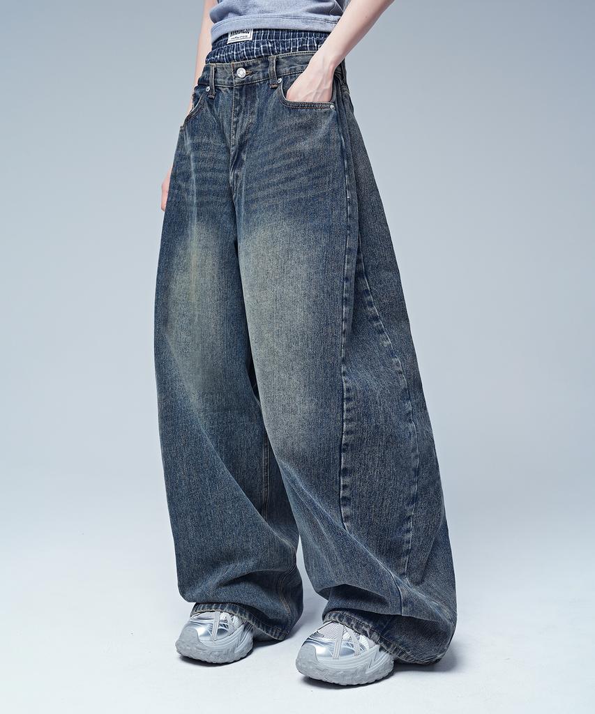 AVANDRESS 88 Incision Wide Denim Sagging Pants_3 Colors