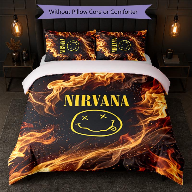 Set Biancheria da Letto 3 Pezzi Stampa Nirvana Copripiumino con Due Federe Biancheria da Letto Morbida per Camera da Letto Domestica