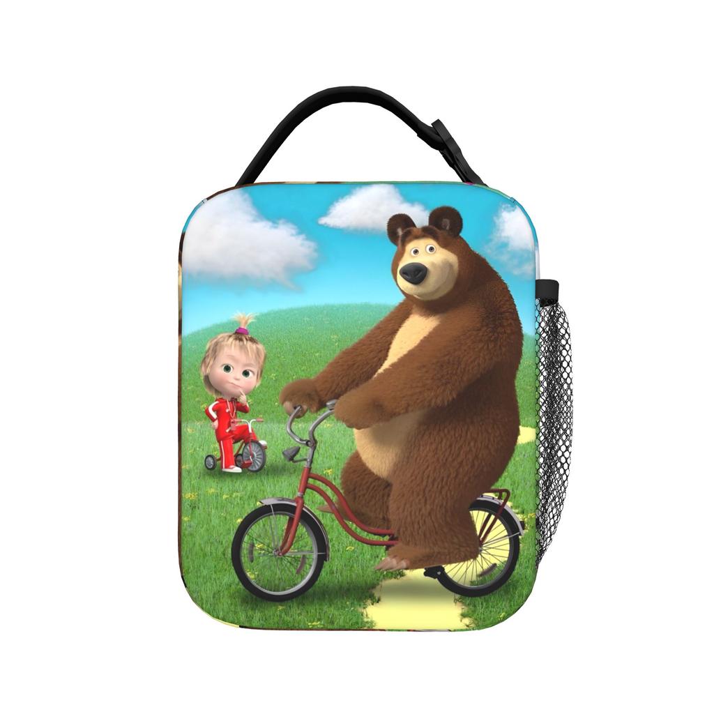 Kawaii M-Masha and Bear Insulated Lunch Bag Portable Lunch Container Thermal Bag Tote Lunch Box Work Travel Men Women