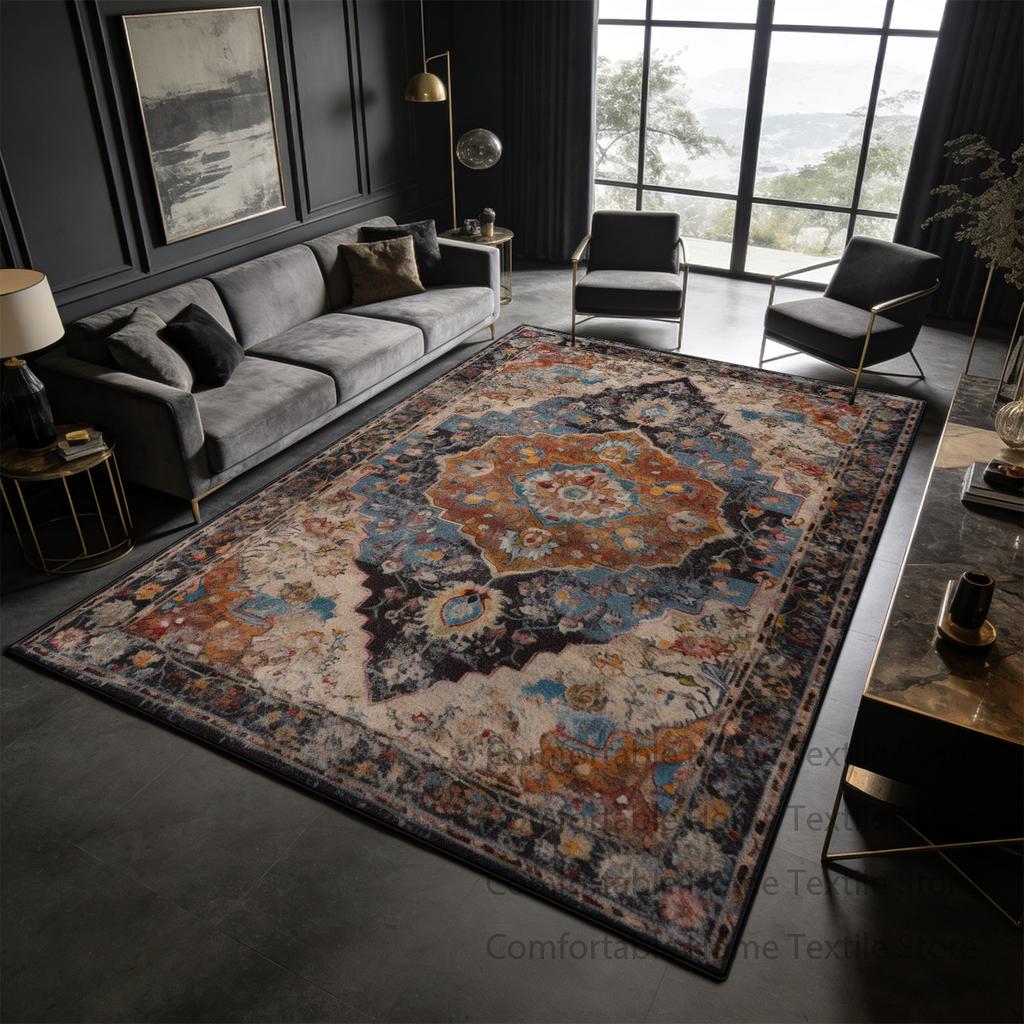 Dark toned Distressed Persian Living Room Carpet Decoration Bedroom Bedside Antiskid Fluffy Rug Washable Soft Coffee Tables Mat