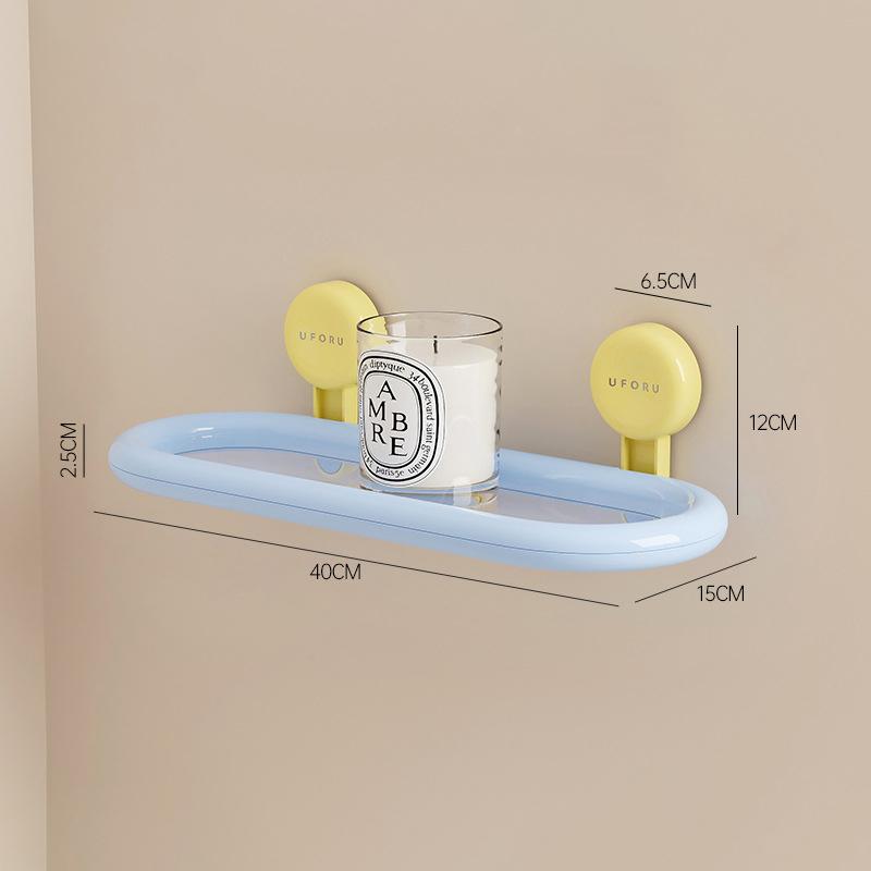 Hålfri Sugkopp Oval Hylla Badrumsväggmonterad Plastförvaringshylla för Duschgel Handsprit Dopamin 40x15cm