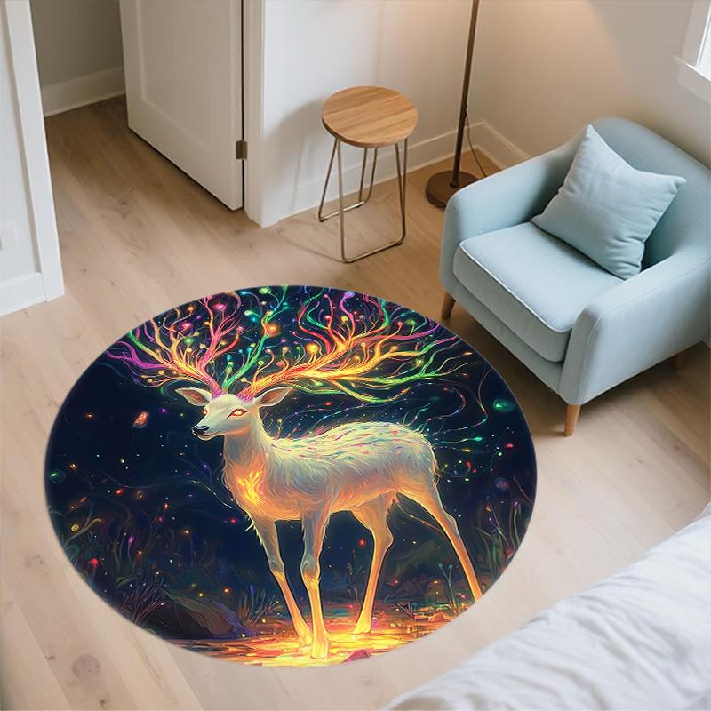 Colorful Deer,Round Area Rug,Carpet Rug for Living Room Bedroom Sofa Playroom Decor,Non-slip Floor Mat