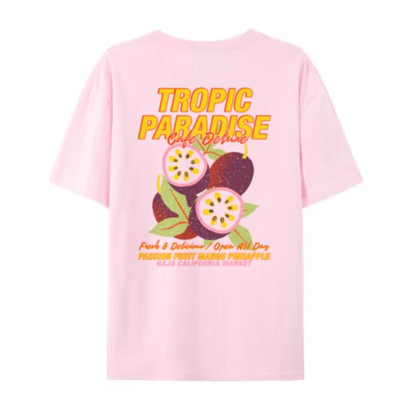 Women Loose Back Print Tropical Fruit T Shirt Cute Aesthetic Passion Fruit TShirts Retro Beach Tshirt Nostalgia Vacation Tops