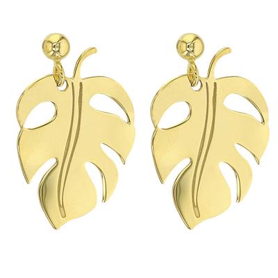 [Q9338] - Artisanal Silver Earrings 'Jungle' Gold - 25x19 Mm (monstera Leaves)