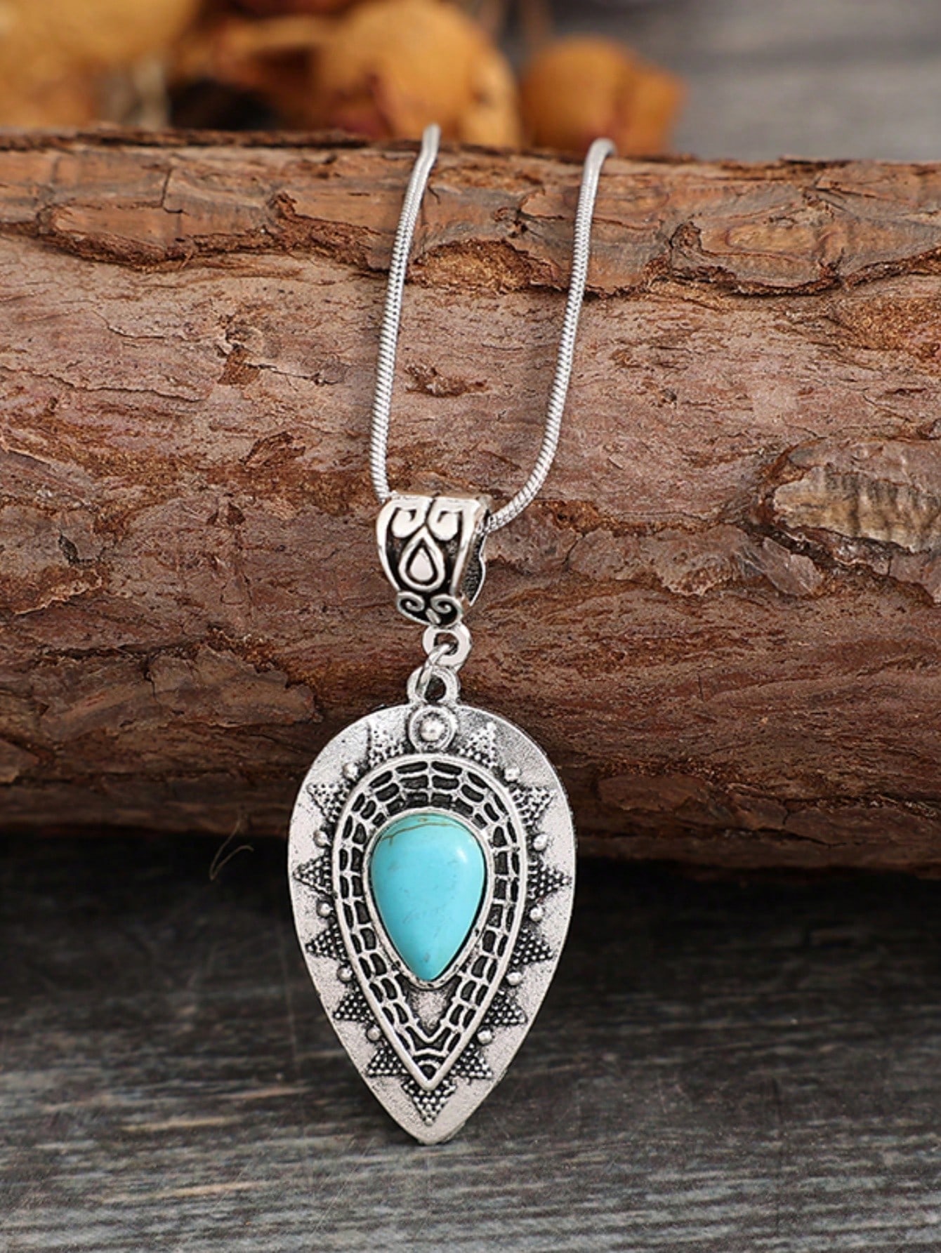 

Винтажный резной кулон-капля из бирюзы, богемское бирюзовое ожерелье, лучший подарок для друзей one-size