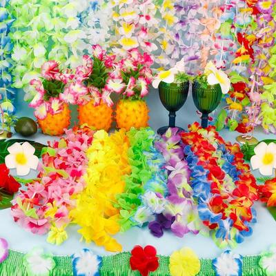 5/10Pcs Leis for Luau Hawaiian Color Decoration Silk Flower Leis Summer Beach Pool Bulk Hula Dance Party Artificial Flower Decor