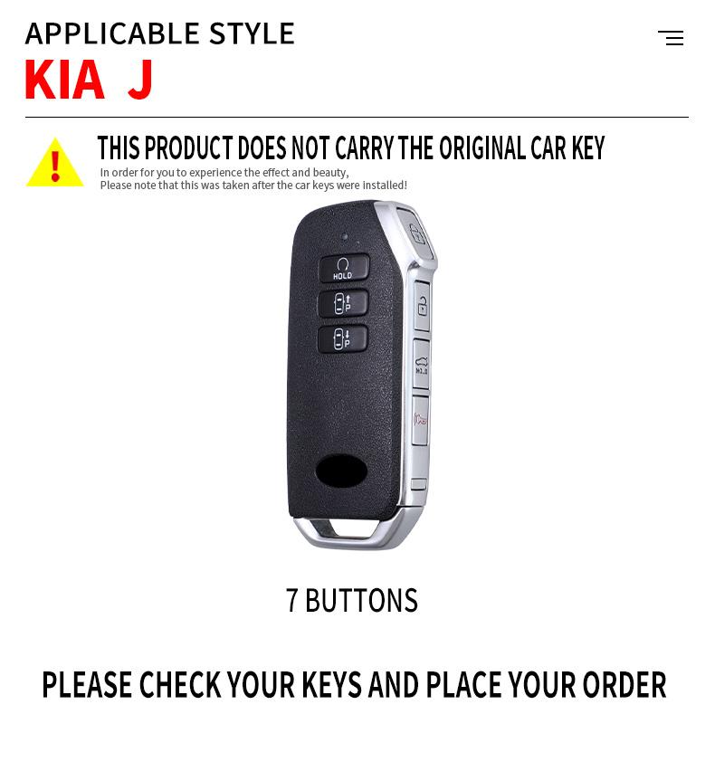 7 Buttons Zinc Alloy + Leather Car Key Case Cover for Kia 2025 Sportage 2025 Niro Hybrid 2025 Sorento MQ4 2025 EV6 GT-Line K8 V6