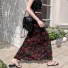 Retro Rose Print High-Waisted Side Slit A-Line Skirt - Women's Spring/Summer 2025 Collection