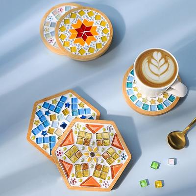 NEW Square Round DIY Mosaic Cup Mat Handicraft Mosaic Glass Handmade Coaster Accessories Free Creation Bamboo Pad Parent-Child