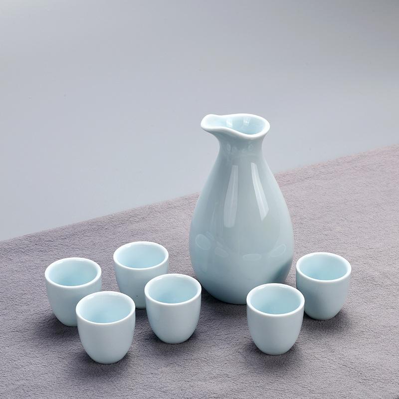 Celadon Baijiu spirit wine dispenser set Ceramic wine set Hot wine jug Wine glass gift LOGO production Pink green pipa pot wine dispenser (half a catty)