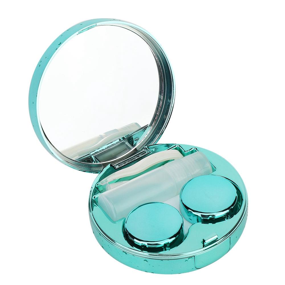 

Portable Round Reflective Contact Lenses Storage Box Case Container Holder Green