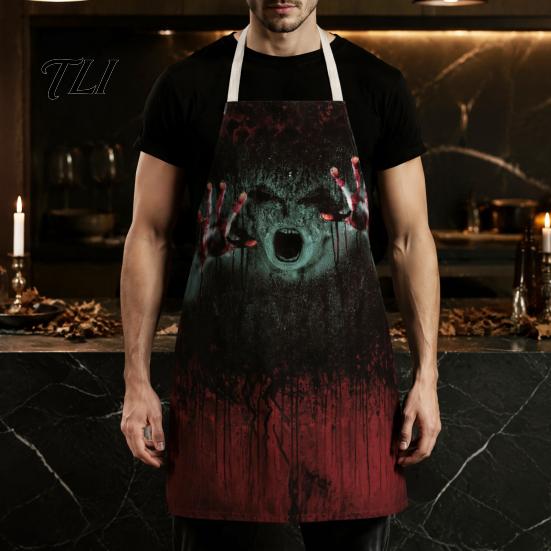 Novelty Barbecue Apron Halloween Butcher with Realistic Blood Stain, Washable Protective Work Apron, Creepy Horror Costume Prop for Cosplay