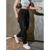 Damen High Waist Cargo-Hose Mehrere Taschen Reißverschluss Lässig Streetwear Jogginghose