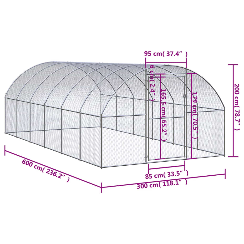 Vidaxl Outdoor Chicken Coop, 3X6X2 M, Galvanized Steel