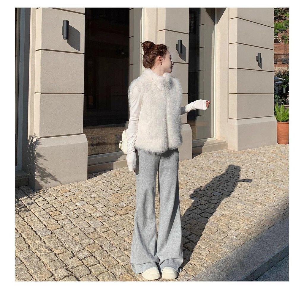Women's Gray Micro-Flare Sweatpants: 2025 Autumn/Winter Korean Style, Wide Leg, Plus Velvet, Thickened Casual Pants.