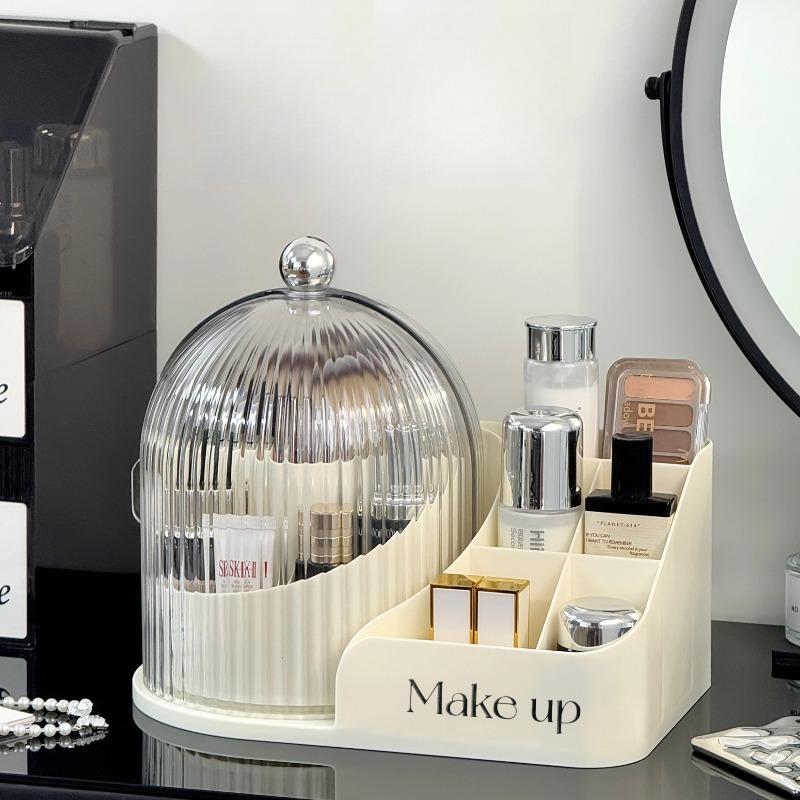 Cosmetic Storage Box Organizer Desktop Transparent Dustproof Rotating Table Makeup Brush Storage Holder Partition Lipstick Rack